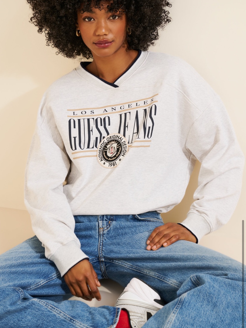 Guess Logo V-Neck Sweatshirt